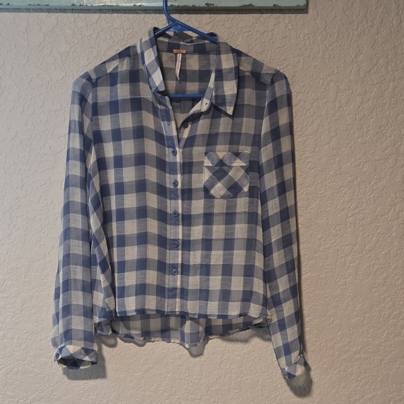 Free People Tops - Free People Blue Checkered Button Down
